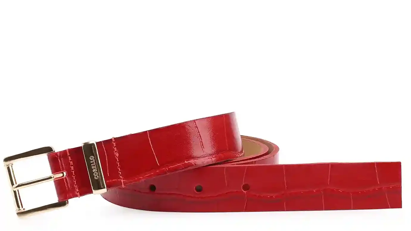 Cinto Couro Croco Vermelho