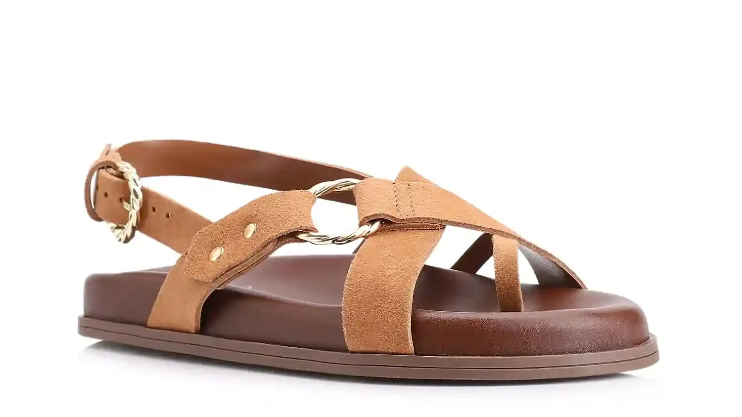 Papete Argola Couro Camurça Marrom