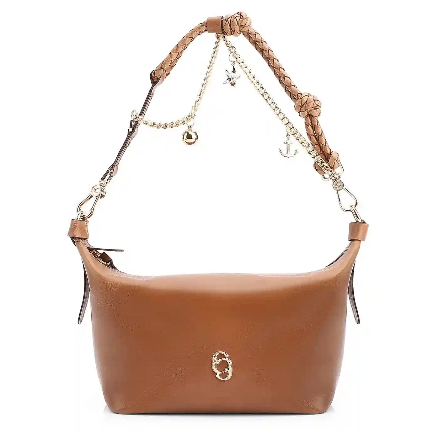 Bolsa De Ombro Bag Charm Couro Marrom Claro