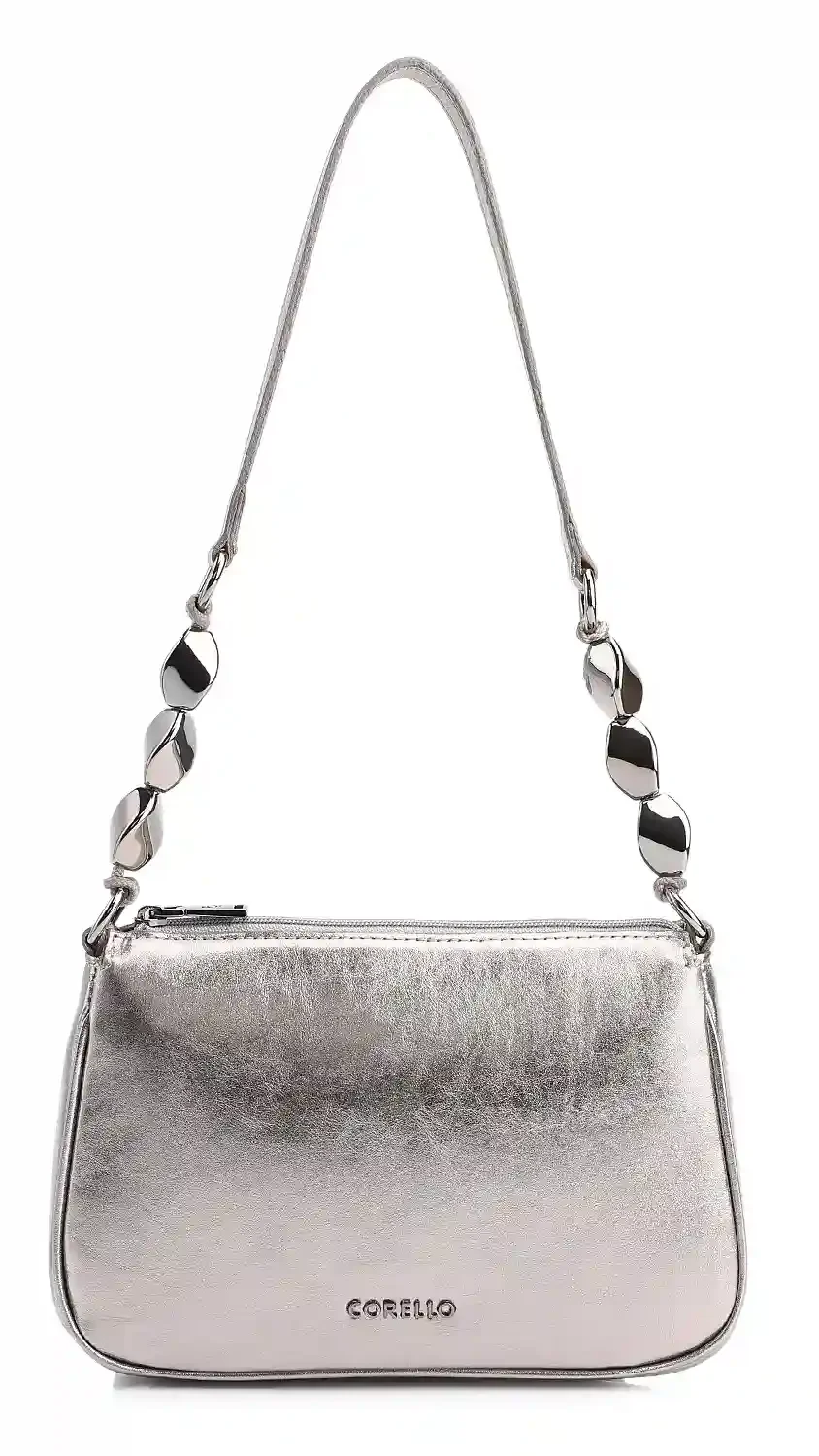 Bolsa De Ombro Pedras Couro Prata