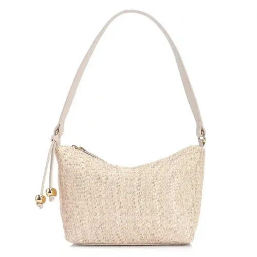 Bolsa De Ombro Ráfia Natural/Couro Off White