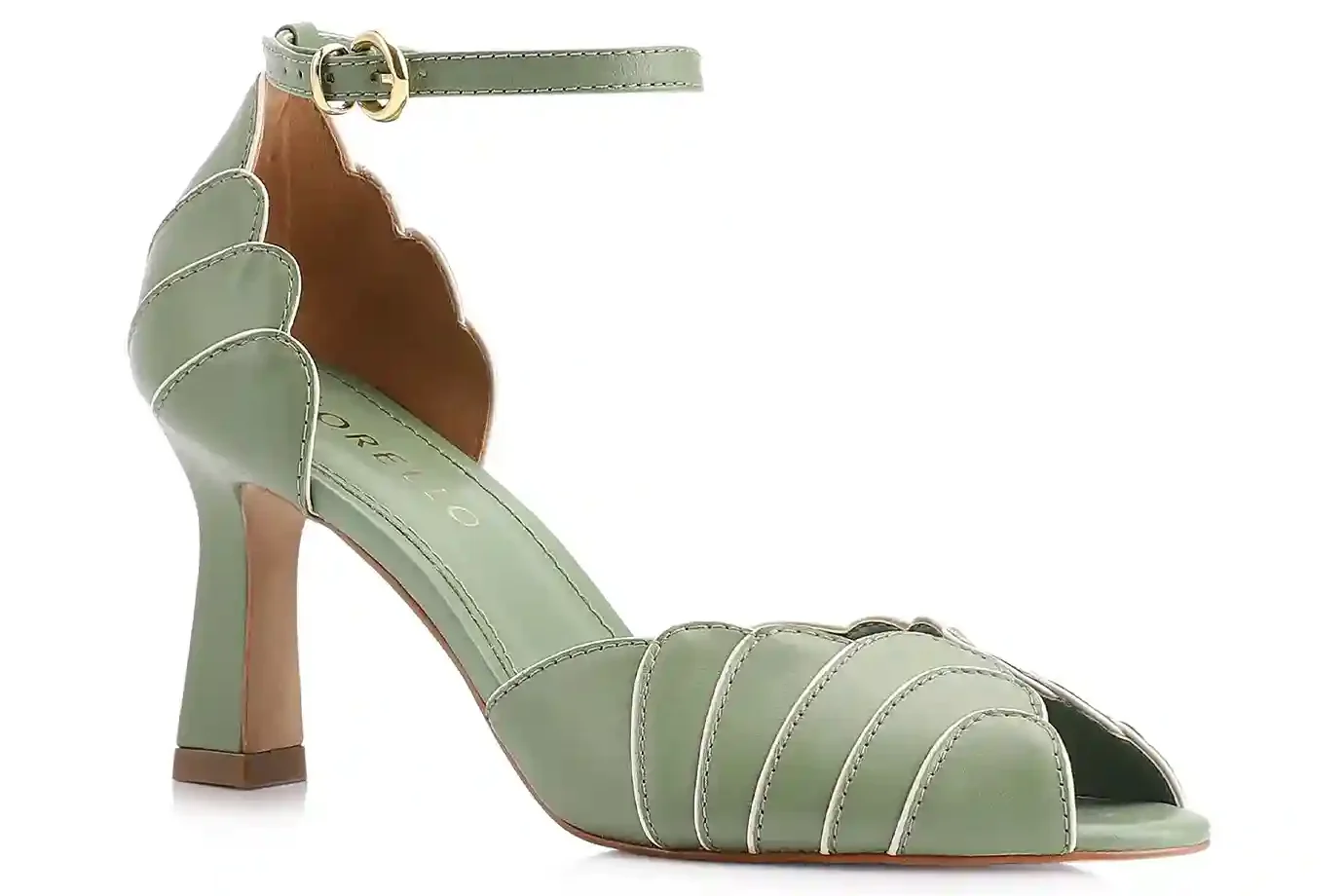 Peep Toe Couro Verde/Alt Off White