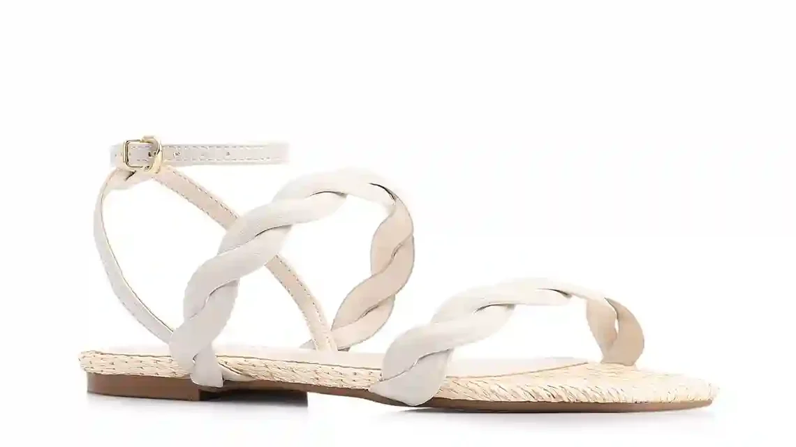 Rasteirinha Couro Off White/Ráfia Natural