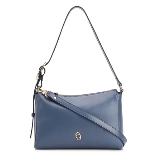 Bolsa De Ombro Fivela Couro Azul
