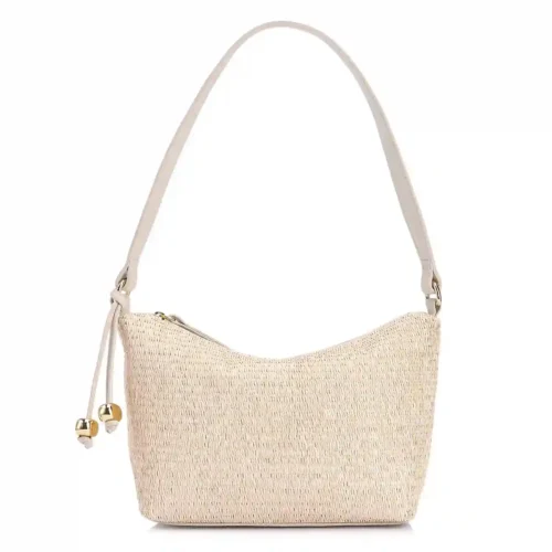 Bolsa De Ombro Ráfia Natural/Couro Off White
