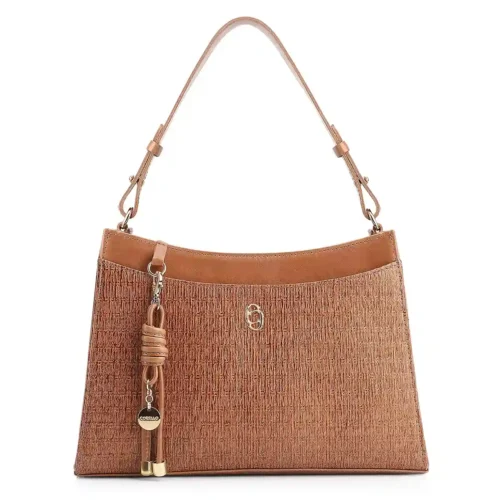 Bolsa De Ombro Tramado Couro Marrom Claro
