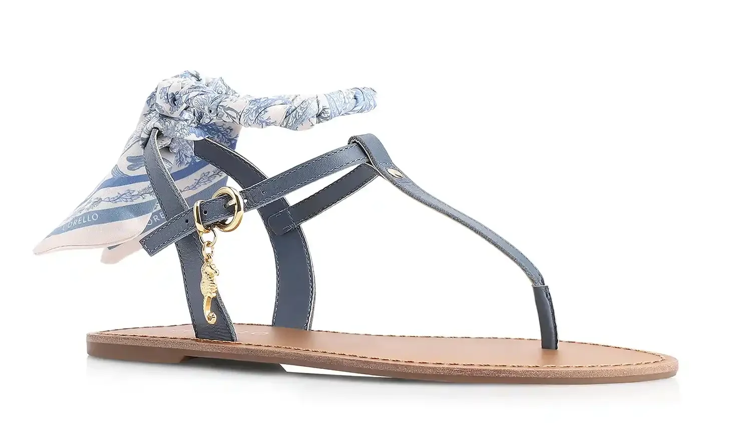 Rasteirinha Lenço Couro Azul