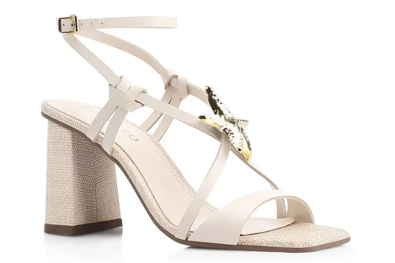 Sandália Estrela Do Mar Couro/Ráfia Off White
