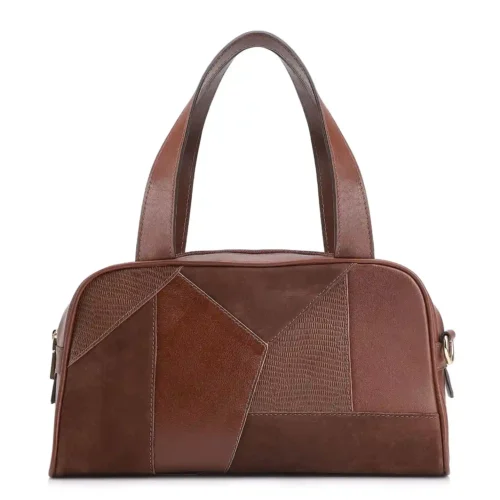 Bolsa De Mão Patchwork Couro Marrom