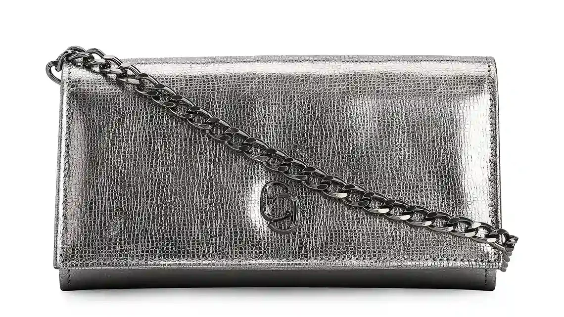 Clutch Couro Prata Grafite
